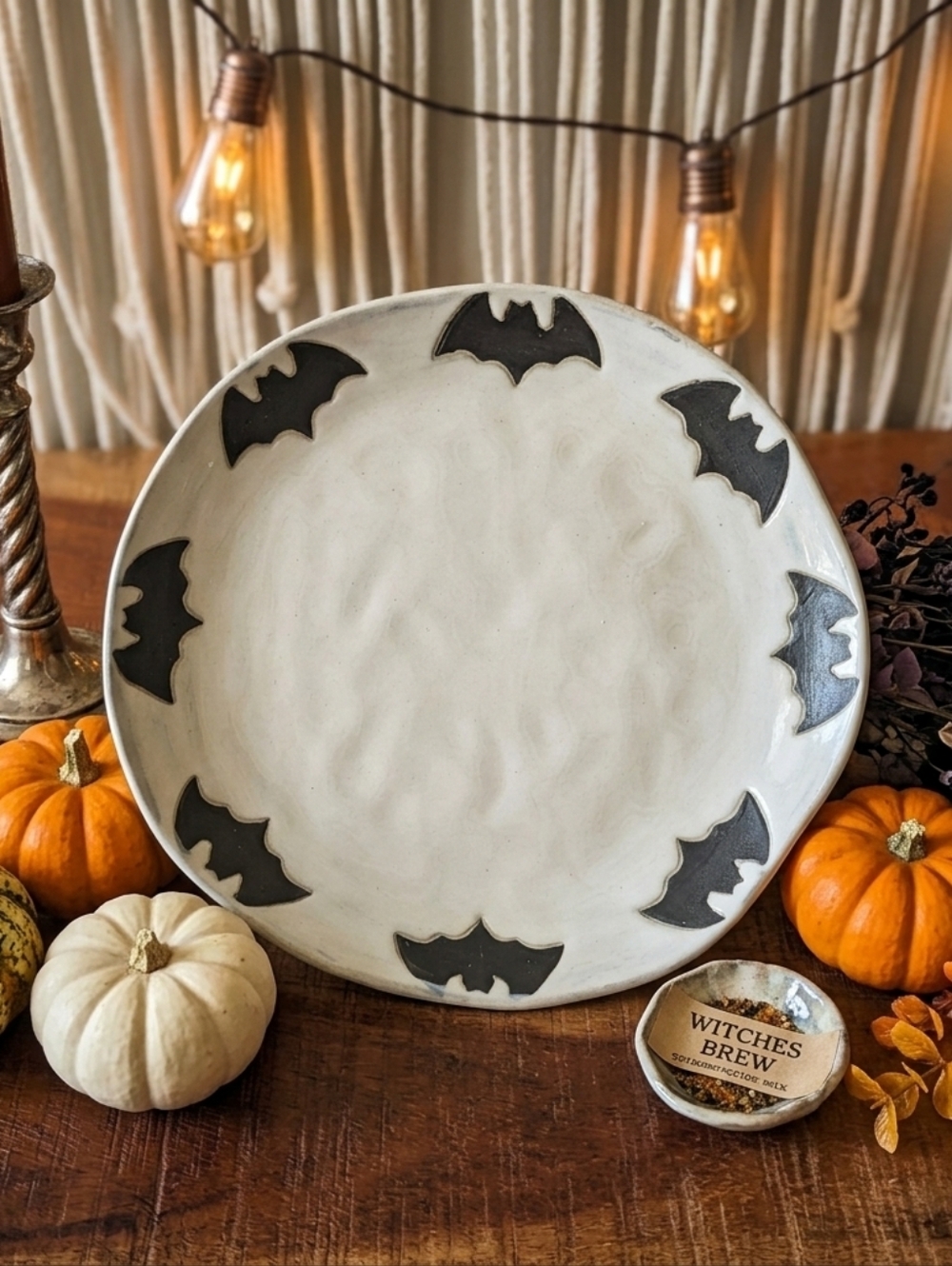 Anthropologie Monochrome Bat Design Plate